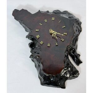 VTG Burl Wood Live Edge Rustic Epoxy Wall Clock Handcrafted 1980s Tested Works